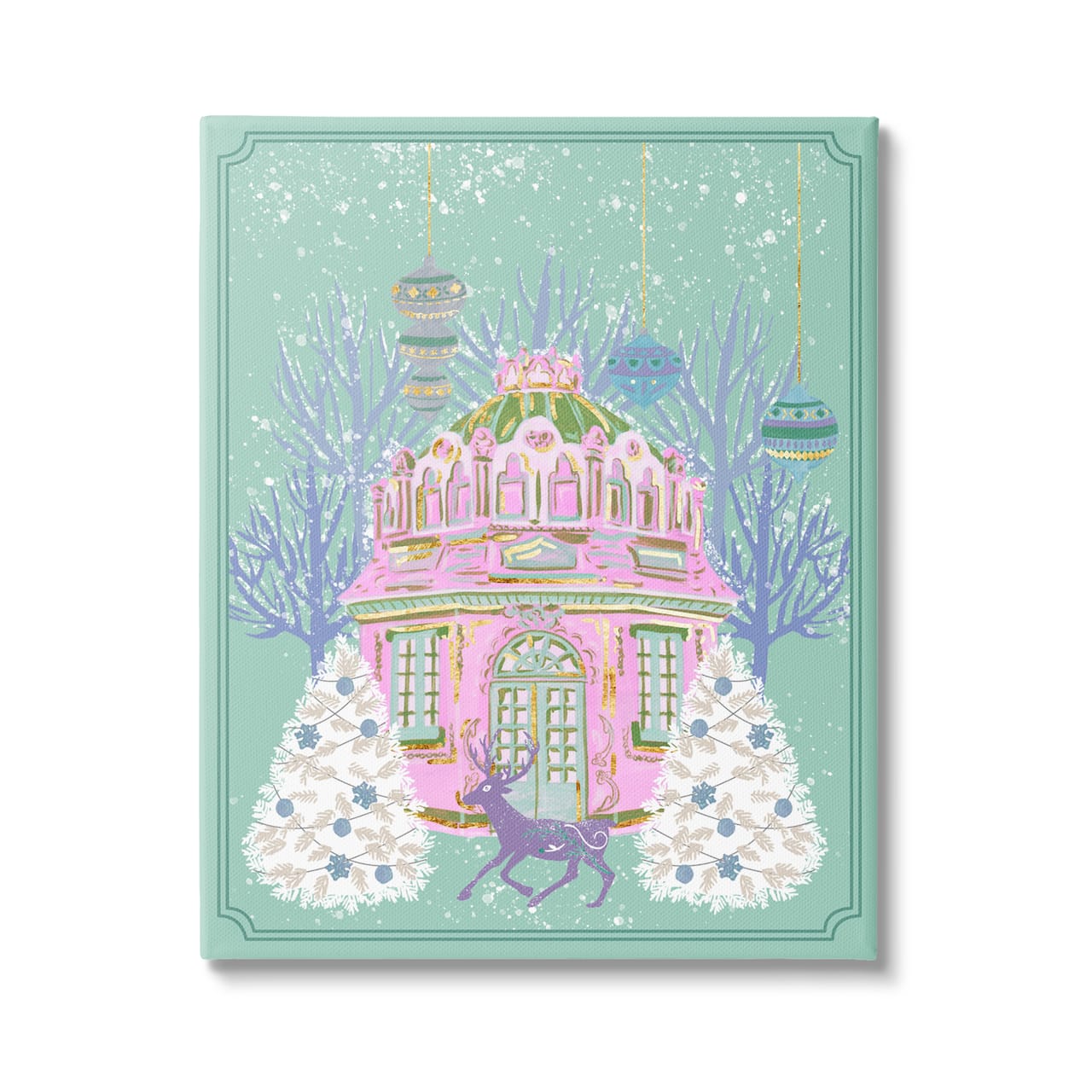 Stupell Industries Vintage Pastel Holiday Reindeer Canvas Wall Art